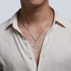 Hot Gabriel & Co. 925 Sterling Silver and Diamond Anchor Pendant