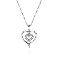 Clearance Gabriel & Co. 925 Sterling Silver and Diamond Double Heart Pendant Necklace