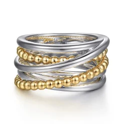 Clearance Gabriel & Co. 925 Sterling Silver and 14K Yellow Gold Criss-Cross Ring