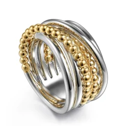 Clearance Gabriel & Co. 925 Sterling Silver and 14K Yellow Gold Criss-Cross Ring