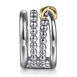 New Gabriel & Co. 925 Sterling Silver and 14K Yellow Gold Bujukan Criss Cross Easy Stackable Ring