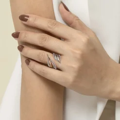 Discount Gabriel & Co. 925 Sterling Silver and 14K Yellow Gold Bujukan Multiple Row Bypass Ring
