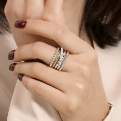 Gabriel & Co. 925 Sterling Silver and 14K Yellow Gold White Sapphire Wide Band Ring-Bujukan