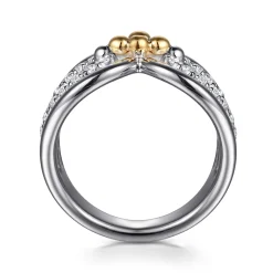 New Gabriel & Co. 925 Sterling Silver and 14K Yellow Gold Bujukan White Sapphire Link Ring