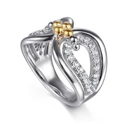 New Gabriel & Co. 925 Sterling Silver and 14K Yellow Gold Bujukan White Sapphire Link Ring