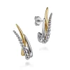 Discount Gabriel & Co. 925 Sterling Silver and 14K Yellow Gold Bujukan Criss Cross Spiked J Hoop Earrings