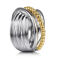 Hot Gabriel & Co. 925 Sterling Silver and 14K Yellow Gold Bujukan Criss Cross Ring