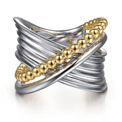 Hot Gabriel & Co. 925 Sterling Silver and 14K Yellow Gold Bujukan Criss Cross Ring