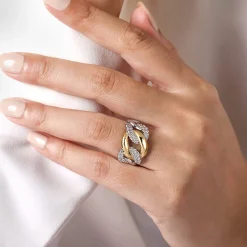Clearance Gabriel & Co. 925 Sterling Silver and 14K Yellow Gold Link Ring