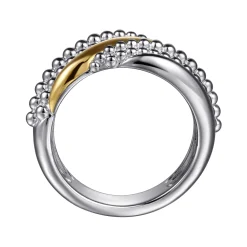 Sale Gabriel & Co. 925 Sterling Silver and 14K Yellow Gold Bujukan Multiple Row Wide Band Ring