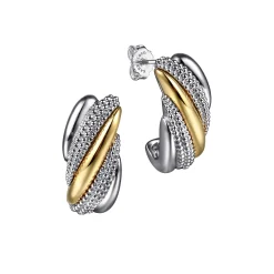 Outlet Gabriel & Co. 925 Sterling Silver and 14K Yellow Gold Bujukan Multiple Row J Hoop Earrings