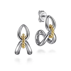 Clearance Gabriel & Co. 925 Sterling Silver and 14K Yellow Gold Bujukan Link J Hoop Earrings