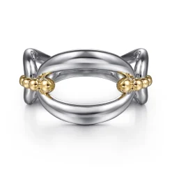 Clearance Gabriel & Co. 925 Sterling Silver and 14K Yellow Gold Bujukan Link Ring