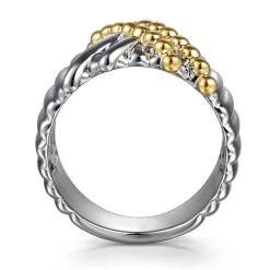 New Gabriel & Co. 925 Sterling Silver and 14K Yellow Gold Bujukan Shrimp Criss-Cross Ring