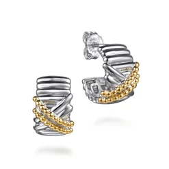 Online Gabriel & Co. 925 Sterling Silver and 14K Yellow Gold Bujukan Shrimp Criss Cross J Hoop Earrings