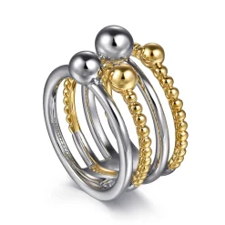 Clearance Gabriel & Co. 925 Sterling Silver and 14K Yellow Gold Bujukan Wide Band Ring