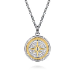 New Gabriel & Co. 925 Sterling Silver and 14K Yellow Gold Compass Pendant with White Sapphire