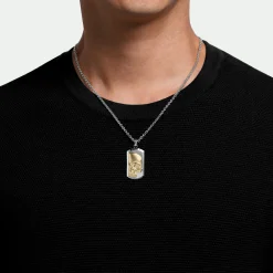 Hot Gabriel & Co. 925 Sterling Silver and 14K Yellow Gold Dog tag Pendant With Skull