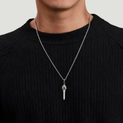 Discount Gabriel & Co. 925 Sterling Silver and 14K Yellow Gold Garnet and White Sapphire Dagger Pendant With Black Enamel