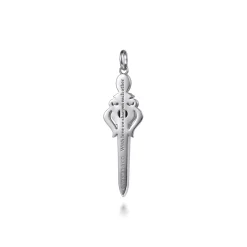 Discount Gabriel & Co. 925 Sterling Silver and 14K Yellow Gold Garnet and White Sapphire Dagger Pendant With Black Enamel