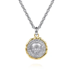 Sale Gabriel & Co. 925 Sterling Silver and 14K Yellow Gold Skull Pendant