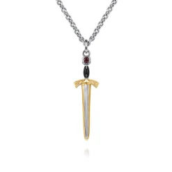 Best Gabriel & Co. 925 Sterling Silver and 14K Yellow Gold Garnet Dagger Pendant With Enamel