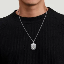 New Gabriel & Co. 925 Sterling Silver and 14K Yellow Gold Fleur De Lis Dog Tag Pendant