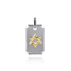 Clearance Gabriel & Co. 925 Sterling Silver and 14K Yellow Gold Dog Tag With Star of David Pendant
