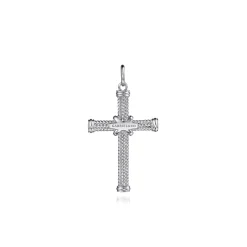 Gabriel & Co. 925 Sterling Silver and 14K Yellow Gold Twisted Rope Cross Pendant with X Center