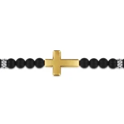 Sale Gabriel & Co. 925 Sterling Silver and 14K Yellow Gold 6mm Titanium Beaded Bracelet with Cross