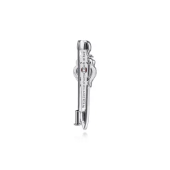 Hot Gabriel & Co. 925 Sterling Silver and 14K Yellow Gold Garnet and White Sapphire Dagger Mens Pin With Black Enamel