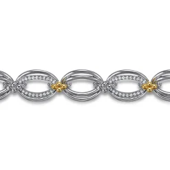 Outlet Gabriel & Co. 925 Sterling Silver and 14K Yellow Gold Bujukan White Sapphire Link Bracelet