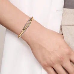 Best Gabriel & Co. 925 Sterling Silver and 14K Yellow Gold Bujukan Twisted Bangle Bracelet