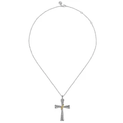 New Gabriel & Co. 925 Sterling Silver and 14K Yellow Gold Bujukan Cross Pendant Necklace