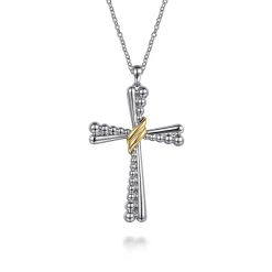 New Gabriel & Co. 925 Sterling Silver and 14K Yellow Gold Bujukan Cross Pendant Necklace