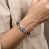 Discount Gabriel & Co. 925 Sterling Silver and Leather Bangle with Black Spinel Wave ID Bangle