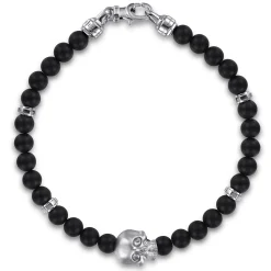 Outlet Gabriel & Co. 925 Sterling Silver and 6mm Black Titanium Bead Men's Bracelet With Skull