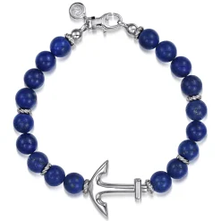 Outlet Gabriel & Co. Sterling Silver and 8mm Lapis Beaded Bracelet with Anchor