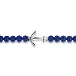 Sale Gabriel & Co. Sterling Silver and 8mm Lapis Beaded Bracelet with Anchor