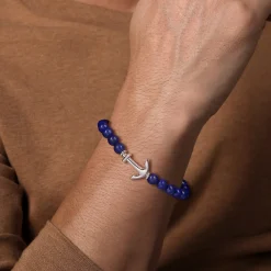 Sale Gabriel & Co. Sterling Silver and 8mm Lapis Beaded Bracelet with Anchor