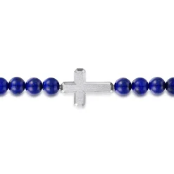 Discount Gabriel & Co. Sterling Silver and 8mm Lapis Beaded Bracelet with Cross