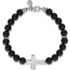 Outlet Gabriel & Co. Sterling Silver and 8mm Onyx Beaded Bracelet with Cross