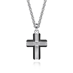 New Gabriel & Co. 925 Sterling Silver and Titanium Cross Pendant