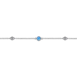 New Gabriel & Co. 925 Sterling Silver Ankle Bracelet with Blue Topaz and White Sapphire Stations