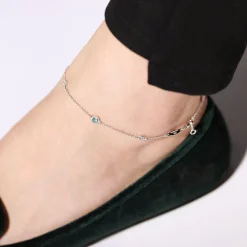 New Gabriel & Co. 925 Sterling Silver Ankle Bracelet with Blue Topaz and White Sapphire Stations