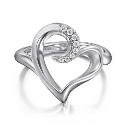 Discount Gabriel & Co. 925 Sterling Silver Asymmetrical Open Heart White Sapphire Ring