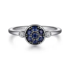 Best Gabriel & Co. 925 Sterling Silver Bezel Set Diamond and Blue Sapphire Cluster Ring