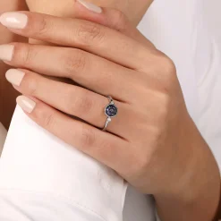 Best Gabriel & Co. 925 Sterling Silver Bezel Set Diamond and Blue Sapphire Cluster Ring