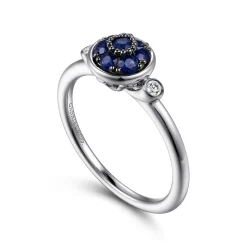 Best Gabriel & Co. 925 Sterling Silver Bezel Set Diamond and Blue Sapphire Cluster Ring