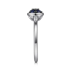 Best Gabriel & Co. 925 Sterling Silver Bezel Set Diamond and Blue Sapphire Cluster Ring